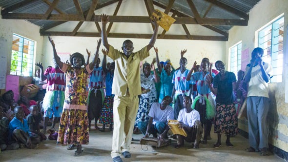 Stephen Otim leads a music, dance drama team to tell stories, educate and instill hope about fistula (Soroti, Uganda)