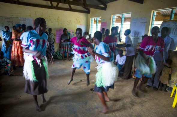 Stephen Otim leads a music, dance drama team to tell stories, educate and instill hope about fistula (Soroti, Uganda)